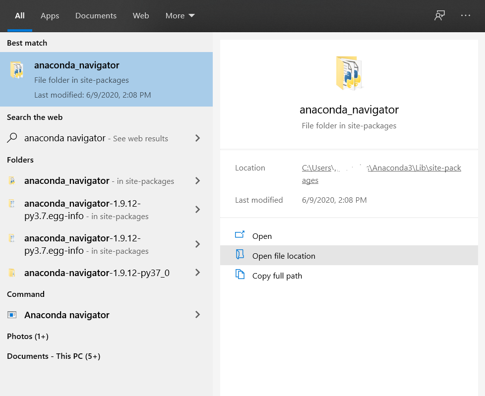 Anaconda Navigator Location